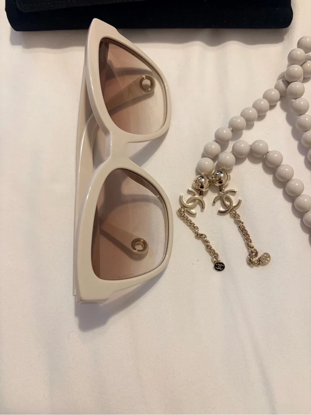 CHANEL Cream Sunglasses with Gold CC Hardware